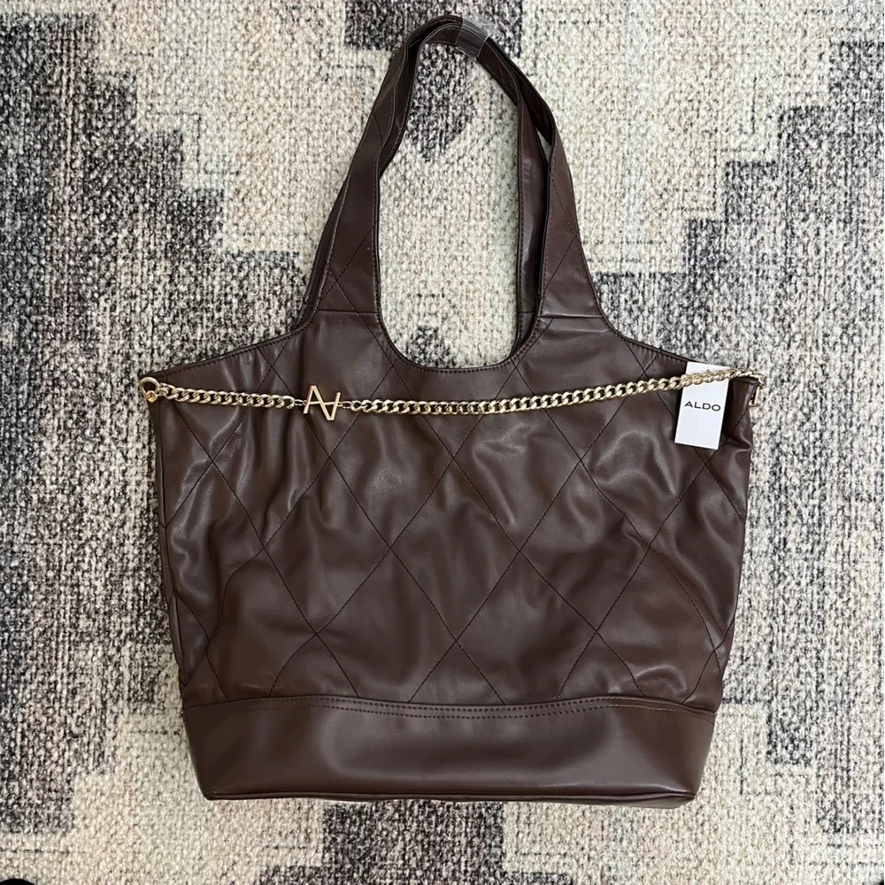 Aldo Vegan Leather Hobo Bag w/ Gold Hardware. Brown. Large. #556